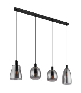Garri Bar Pendant Ceiling Light Matt Black Smoke Glass Shade 4x E14-2