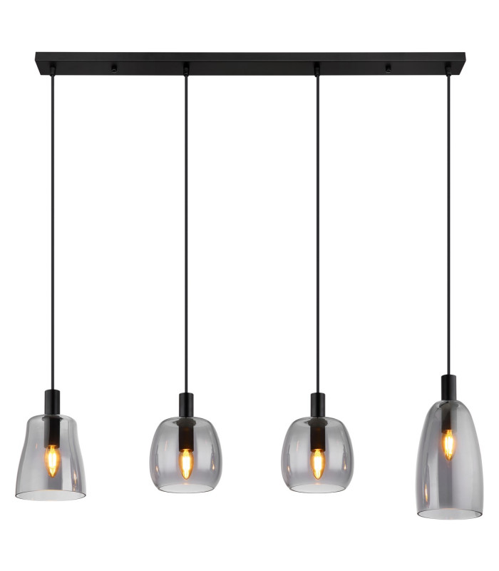 Garri Bar Pendant Ceiling Light Matt Black Smoke Glass Shade 4x E14-3