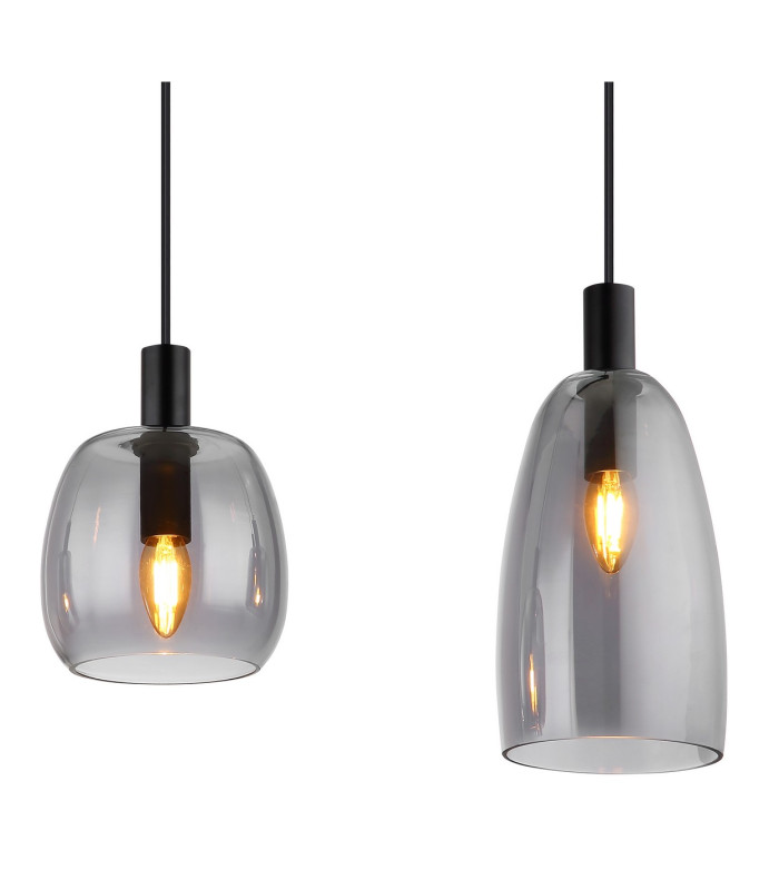 Garri Bar Pendant Ceiling Light Matt Black Smoke Glass Shade 4x E14-4