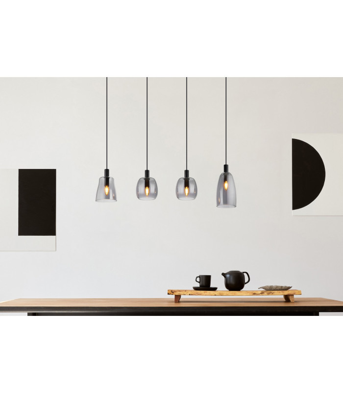 Garri Bar Pendant Ceiling Light Matt Black Smoke Glass Shade 4x E14-5