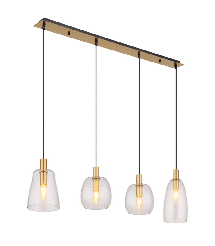 Garri Bar Pendant Ceiling Light Brass-Coloured Clear Glass Shade 4x E14-1