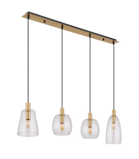 Garri Bar Pendant Ceiling Light Brass-Coloured Clear Glass Shade 4x E14-2