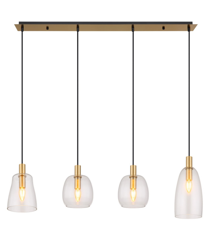 Garri Bar Pendant Ceiling Light Brass-Coloured Clear Glass Shade 4x E14-3