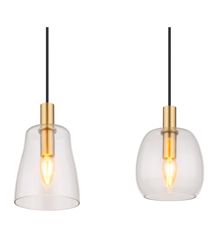 Garri Bar Pendant Ceiling Light Brass-Coloured Clear Glass Shade 4x E14-4