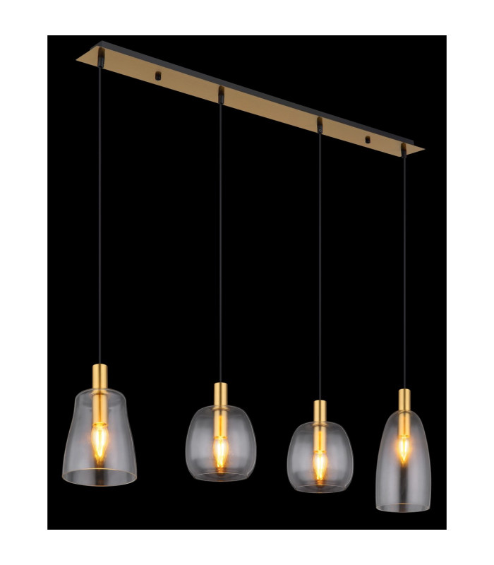 Garri Bar Pendant Ceiling Light Brass-Coloured Clear Glass Shade 4x E14-5