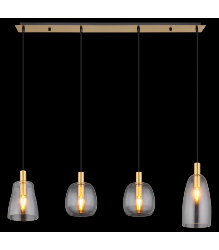 Garri Bar Pendant Ceiling Light Brass-Coloured Clear Glass Shade 4x E14-6