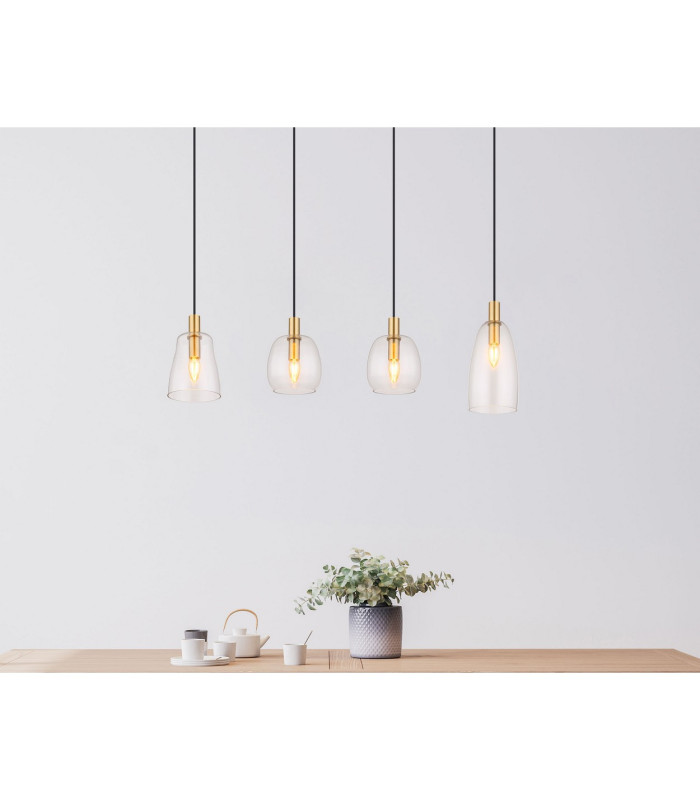 Garri Bar Pendant Ceiling Light Brass-Coloured Clear Glass Shade 4x E14-7