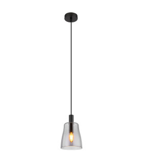 Garri Slim Pendant Ceiling Light Matt Black Smoke Glass Shade 1x E14-1