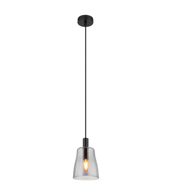 Garri Slim Pendant Ceiling Light Matt Black Smoke Glass Shade 1x E14-1