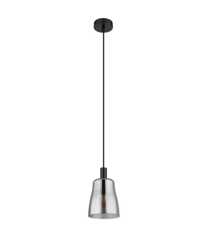 Garri Slim Pendant Ceiling Light Matt Black Smoke Glass Shade 1x E14-2
