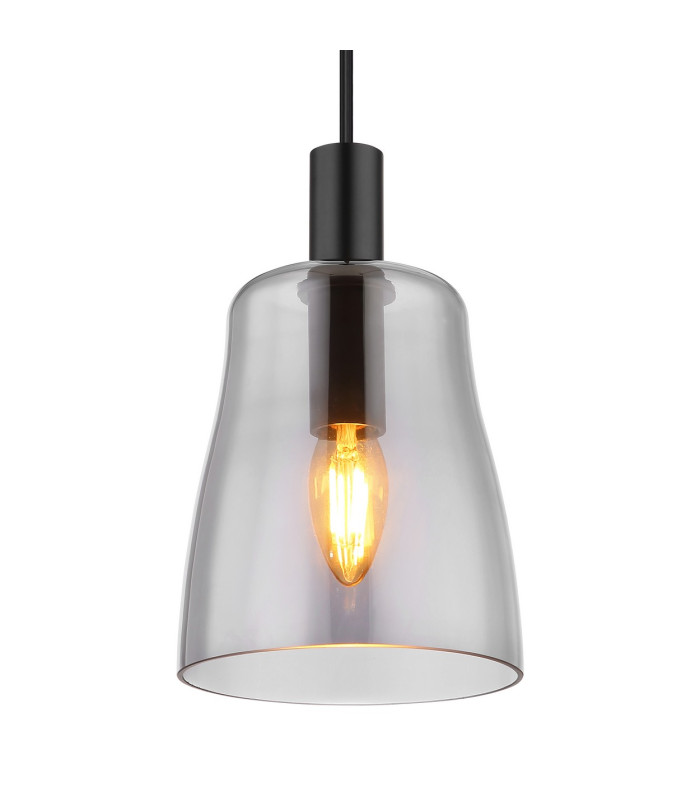 Garri Slim Pendant Ceiling Light Matt Black Smoke Glass Shade 1x E14-3
