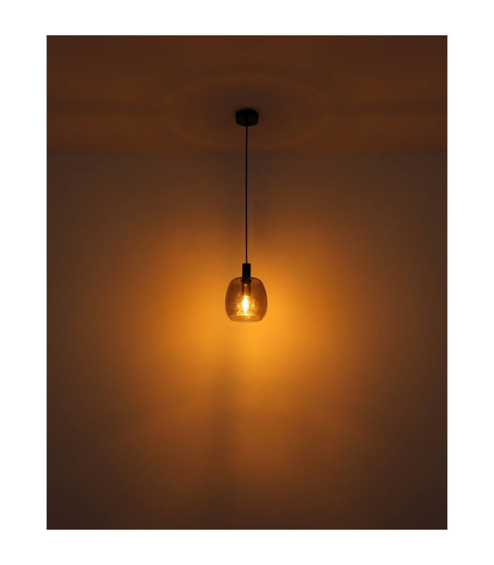 Garri Slim Pendant Ceiling Light Matt Black Smoke Glass Shade 1x E14-4