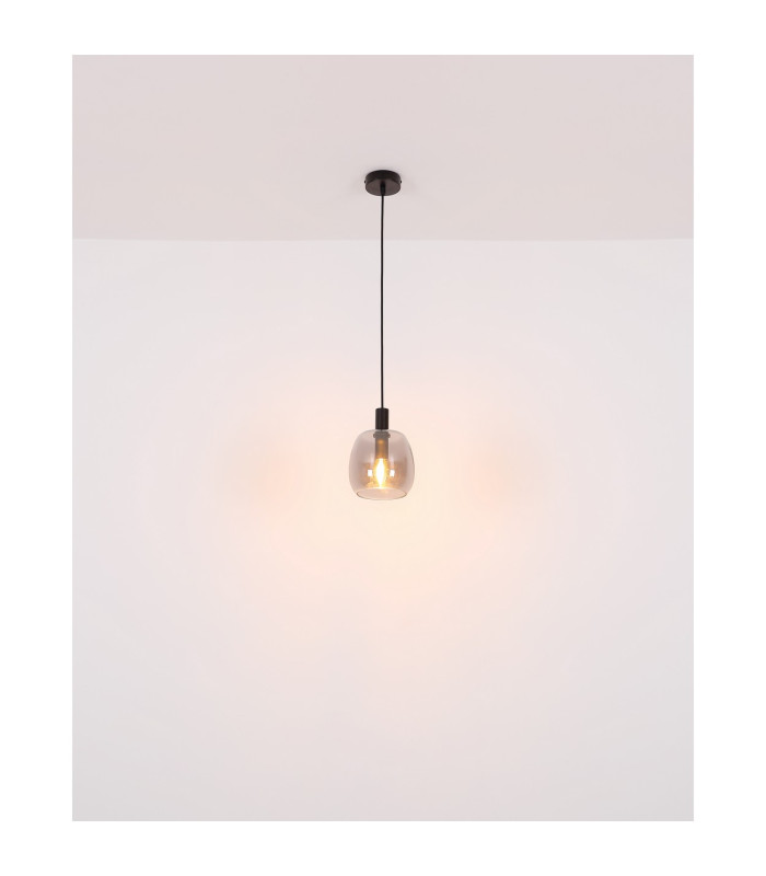 Garri Slim Pendant Ceiling Light Matt Black Smoke Glass Shade 1x E14-5