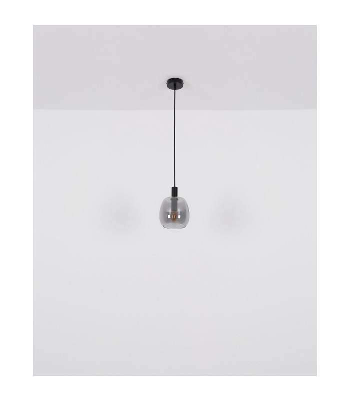 Garri Slim Pendant Ceiling Light Matt Black Smoke Glass Shade 1x E14-6