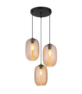 Jefrey Cluster Pendant Ceiling Light Matt Black Amber Glass Shade 3x E27-1