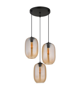 Jefrey Cluster Pendant Ceiling Light Matt Black Amber Glass Shade 3x E27-2