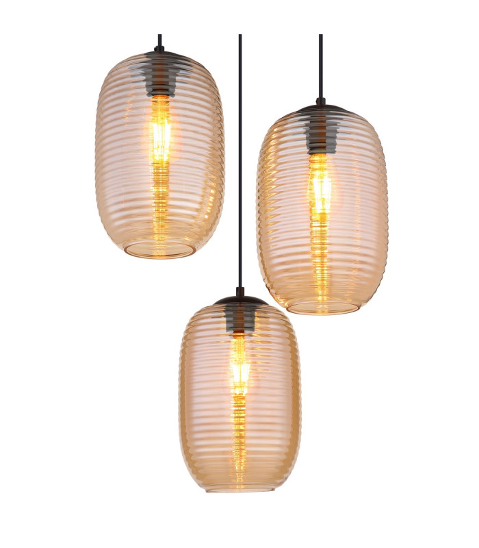 Jefrey Cluster Pendant Ceiling Light Matt Black Amber Glass Shade 3x E27-3