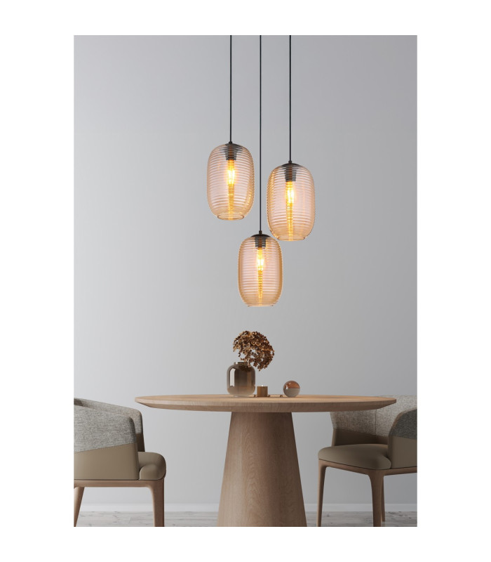 Jefrey Cluster Pendant Ceiling Light Matt Black Amber Glass Shade 3x E27-5