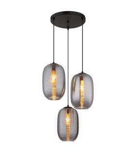 Jefrey Cluster Pendant Ceiling Light Matt Black Smoke Glass Shade 3x E27-1