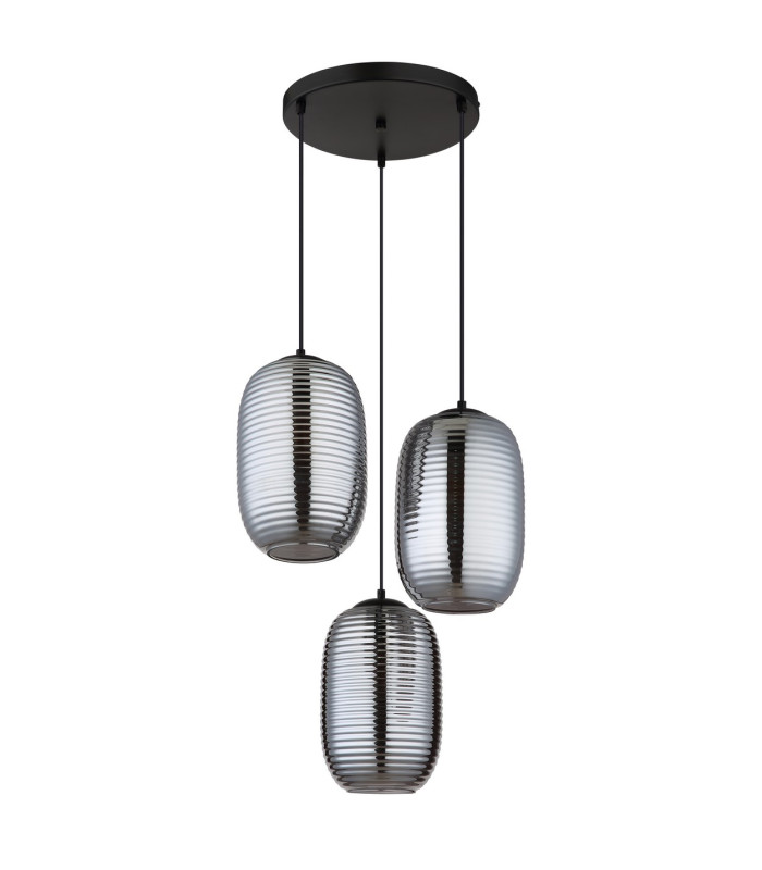 Jefrey Cluster Pendant Ceiling Light Matt Black Smoke Glass Shade 3x E27-2