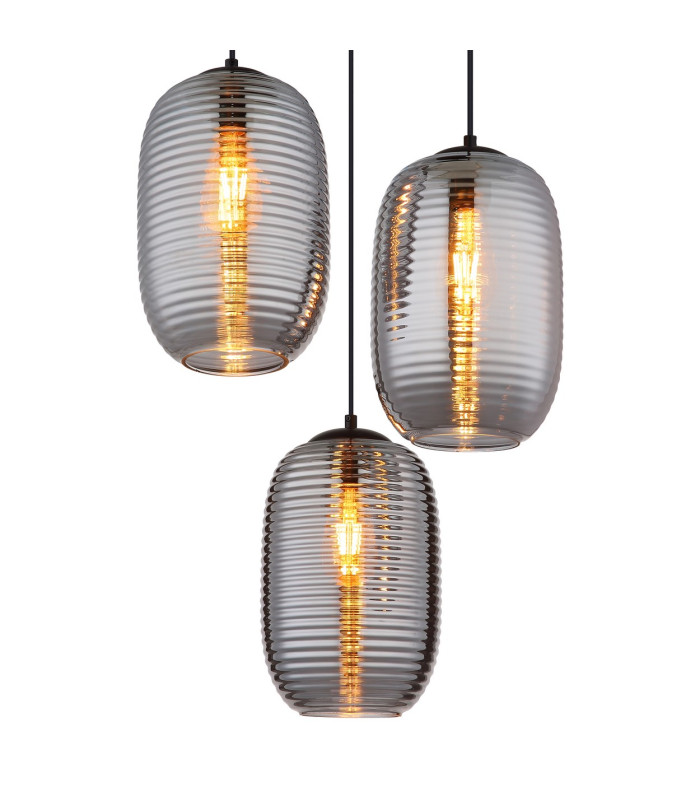 Jefrey Cluster Pendant Ceiling Light Matt Black Smoke Glass Shade 3x E27-3
