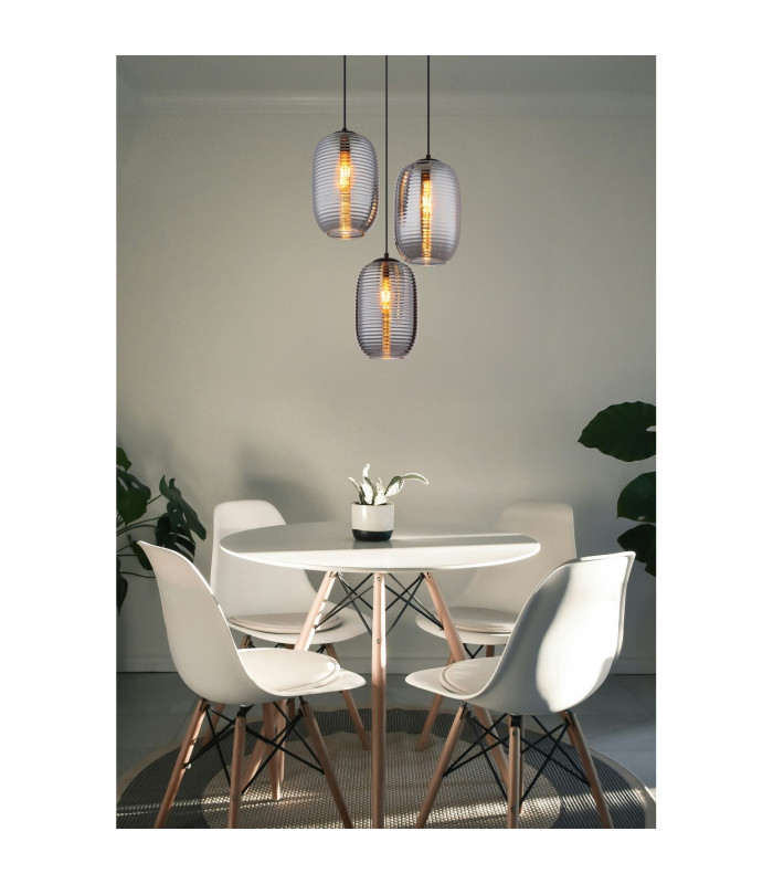 Jefrey Cluster Pendant Ceiling Light Matt Black Smoke Glass Shade 3x E27-4