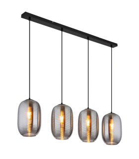 Jefrey Bar Pendant Ceiling Light Matt Black Smoke Glass Shade 4x E27-1