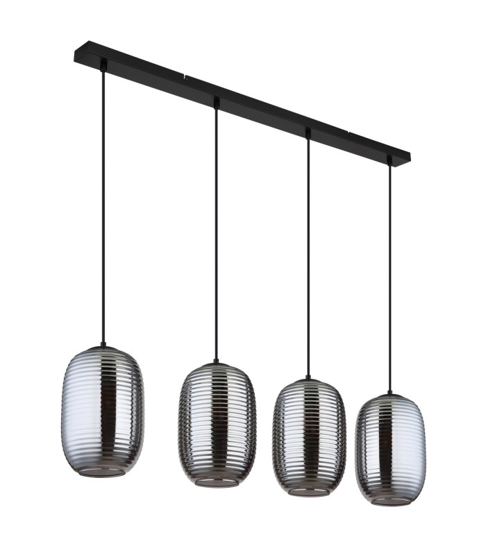Jefrey Bar Pendant Ceiling Light Matt Black Smoke Glass Shade 4x E27-2