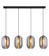 Jefrey Bar Pendant Ceiling Light Matt Black Smoke Glass Shade 4x E27-3