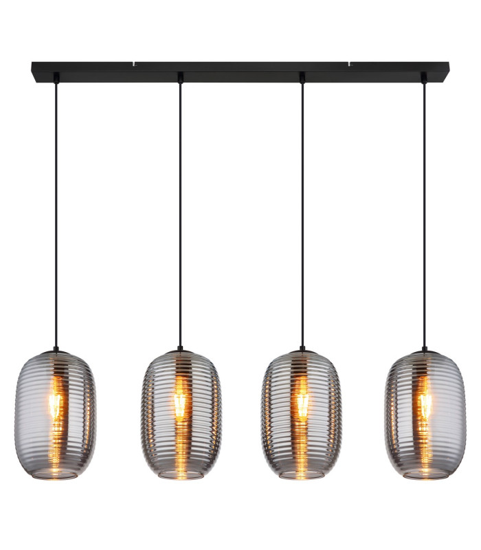 Jefrey Bar Pendant Ceiling Light Matt Black Smoke Glass Shade 4x E27-3