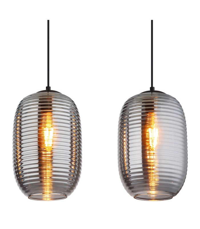 Jefrey Bar Pendant Ceiling Light Matt Black Smoke Glass Shade 4x E27-4