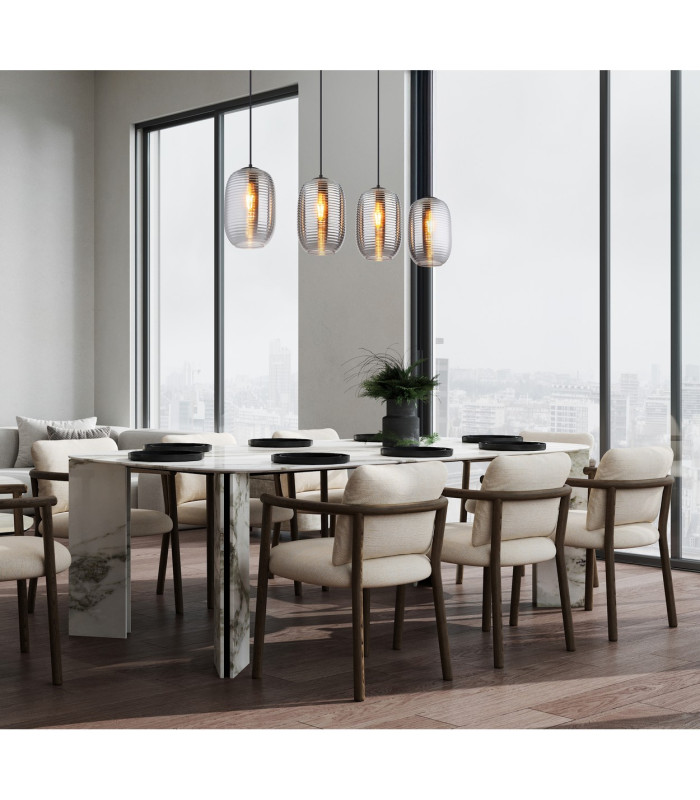 Jefrey Bar Pendant Ceiling Light Matt Black Smoke Glass Shade 4x E27-5