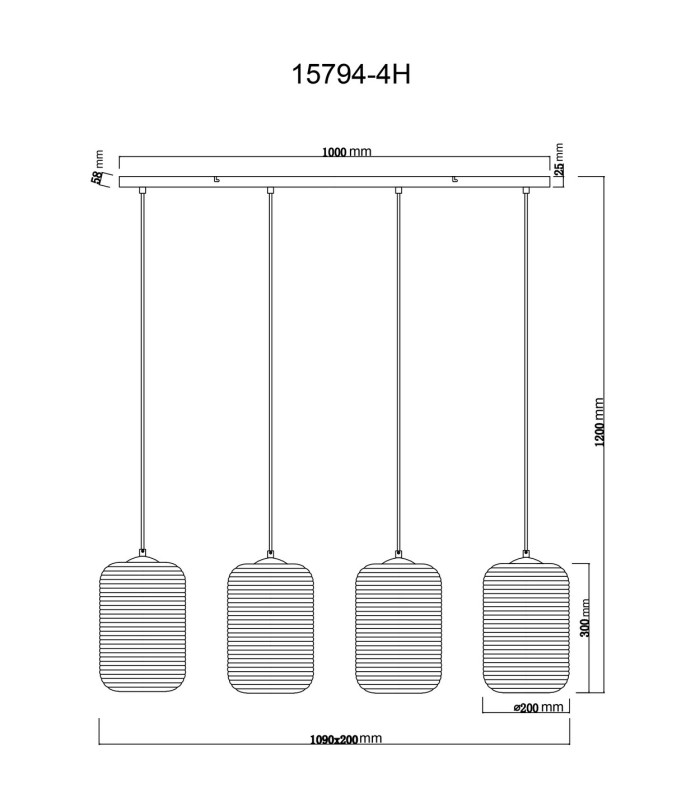 Jefrey Bar Pendant Ceiling Light Matt Black Smoke Glass Shade 4x E27-6