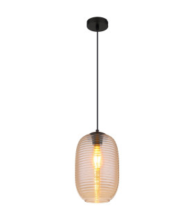 Jefrey Slim Pendant Ceiling Light Matt Black Amber Glass Shade 1x E27-1