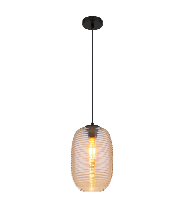 Jefrey Slim Pendant Ceiling Light Matt Black Amber Glass Shade 1x E27-1