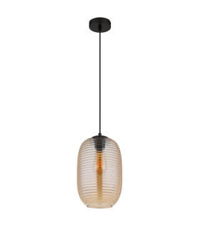 Jefrey Slim Pendant Ceiling Light Matt Black Amber Glass Shade 1x E27-2