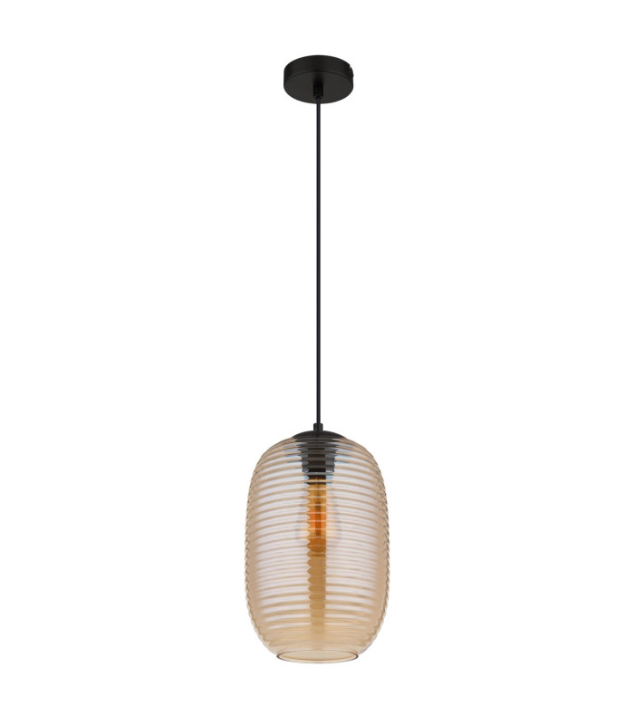 Jefrey Slim Pendant Ceiling Light Matt Black Amber Glass Shade 1x E27-2