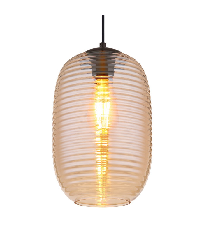 Jefrey Slim Pendant Ceiling Light Matt Black Amber Glass Shade 1x E27-3