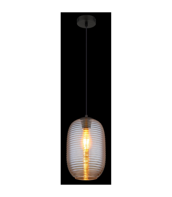 Jefrey Slim Pendant Ceiling Light Matt Black Amber Glass Shade 1x E27-4
