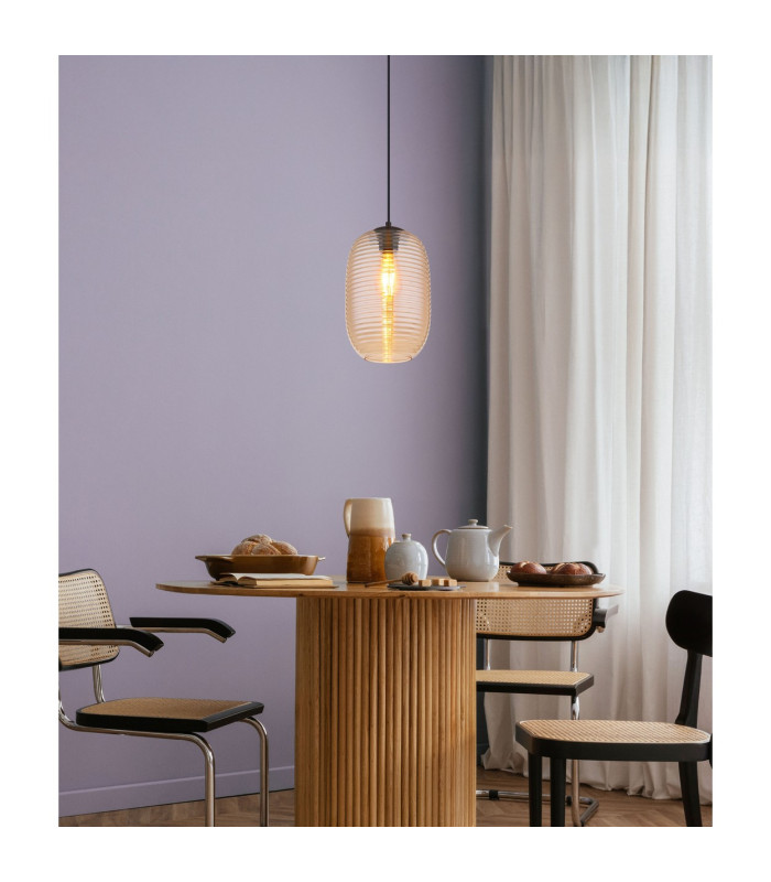 Jefrey Slim Pendant Ceiling Light Matt Black Amber Glass Shade 1x E27-5
