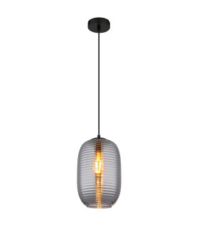Jefrey Slim Pendant Ceiling Light Matt Black Smoke Glass Shade 1x E27-1
