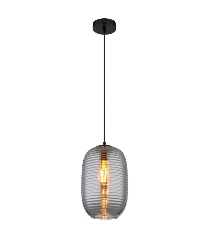 Jefrey Slim Pendant Ceiling Light Matt Black Smoke Glass Shade 1x E27-1