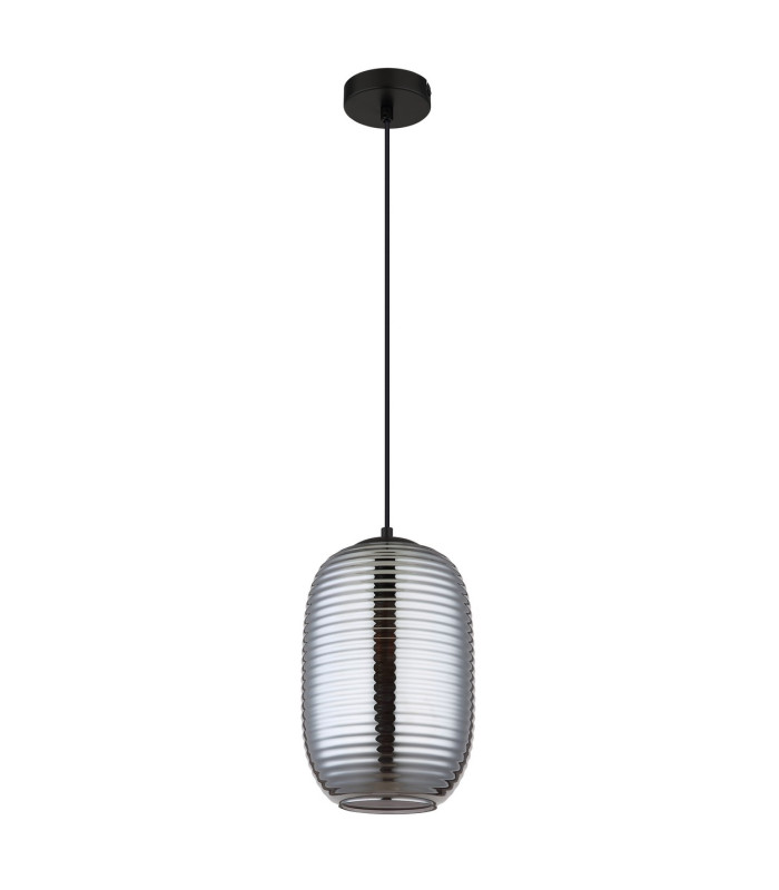 Jefrey Slim Pendant Ceiling Light Matt Black Smoke Glass Shade 1x E27-2