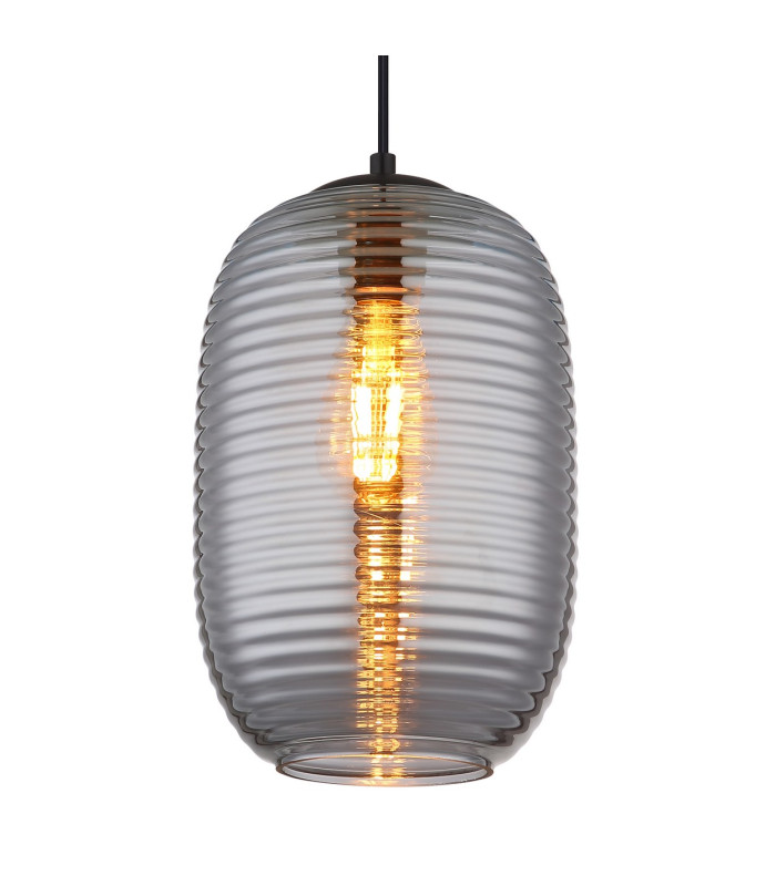 Jefrey Slim Pendant Ceiling Light Matt Black Smoke Glass Shade 1x E27-3