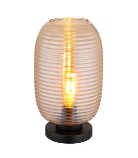 Jefrey Bedside Table Lamp Matt Black Amber Glass Shade 1x E27-1
