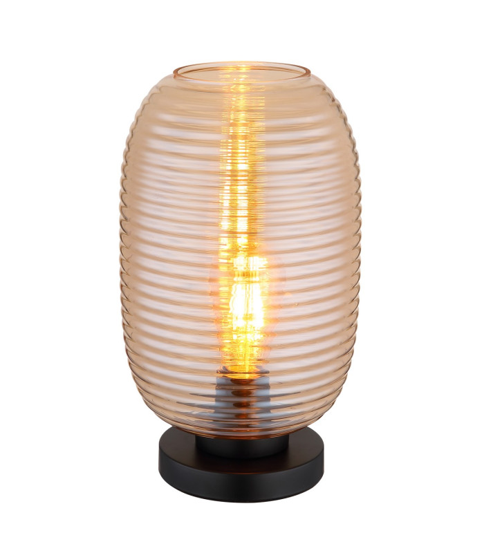 Jefrey Bedside Table Lamp Matt Black Amber Glass Shade 1x E27-1