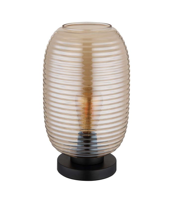 Jefrey Bedside Table Lamp Matt Black Amber Glass Shade 1x E27-2
