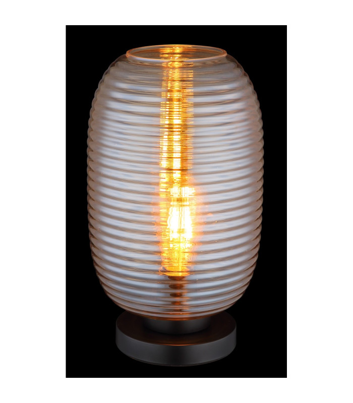 Jefrey Bedside Table Lamp Matt Black Amber Glass Shade 1x E27-3