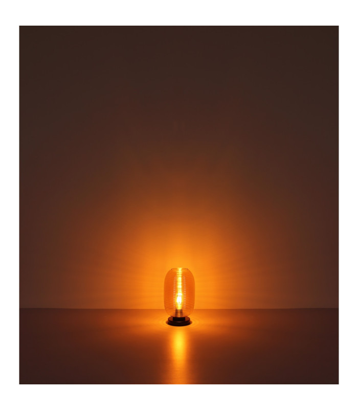 Jefrey Bedside Table Lamp Matt Black Amber Glass Shade 1x E27-5