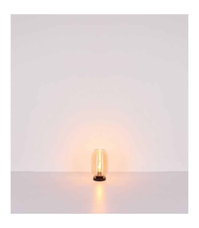 Jefrey Bedside Table Lamp Matt Black Amber Glass Shade 1x E27-6